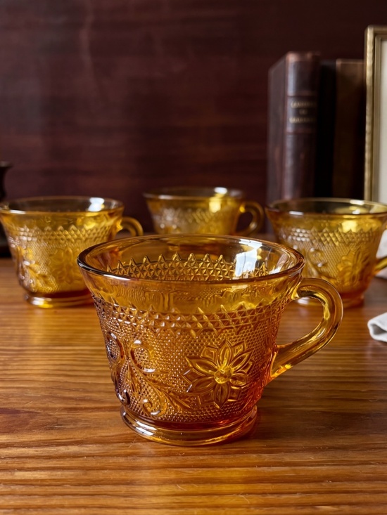 Indiana Glass Other - Tiara Sandwich Amber Pressed Glass Cups – Set of 4